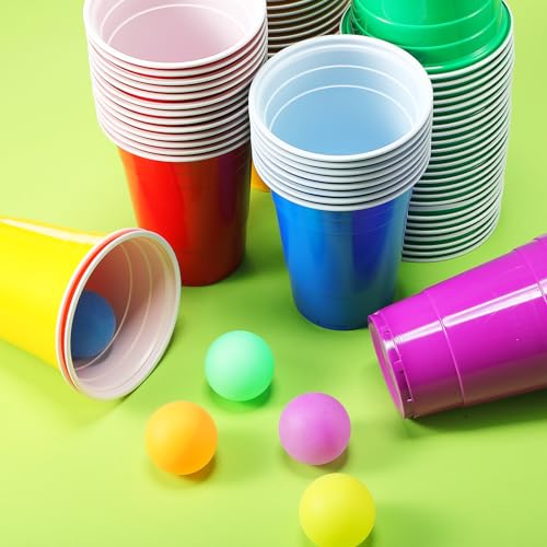 Image of Qinyoung 76 Pcs Cups and Balls Game Set for Party, Plastic Flip Cup Stacking Game Colorful Reusable Table Tennis Ball Indoor Outdoor Toss Activity for Birthday Wedding Drinking Party(Rainbow Color)