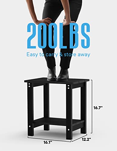 Adirondack Square Side Table, Plastic Outside Side Tables, 2-Layer Weather Resistant End Table, Patio Coffee Table With Storage Shelf Waterproof For Indoor, Pool, Lawn, Balcony (Black, Double Layer) #TOP1