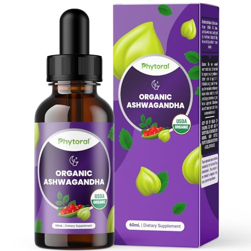 Phytoral Organic Ashwagandha Liquid Drops for Adults - Potent Liquid Ashwagandha Root Extract for Energy and Mood Support - Tincture Vegan Non-GMO Gluten & Alcohol-Free 2Fl Oz (Pack of 1)