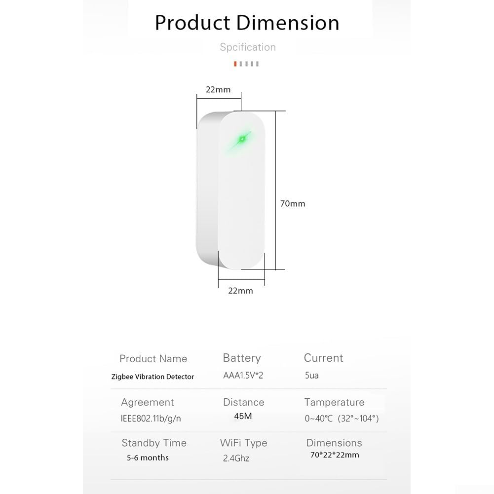 QOXEZY para Tuya Sensor de vibración Inteligente para Puerta, Control de aplicación, de Alarma de Seguridad para el hogar, Alarma antirrobo, Dispositivos Inteligentes para el hogar (4 Piezas)