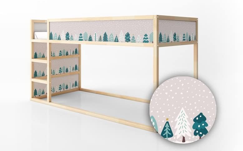 KURA Bed Winter Snow Trees on The Pink Background Floral Decals Sticker Furniture Decals for Nursery Adhesive