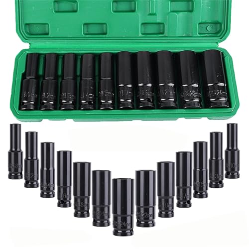 Image of 10x Deep Impact Socket Set 1/2" Drive Long Reach Thin Wall Metric Socket 10 12 13 14 15 17 19 21 22 24mm