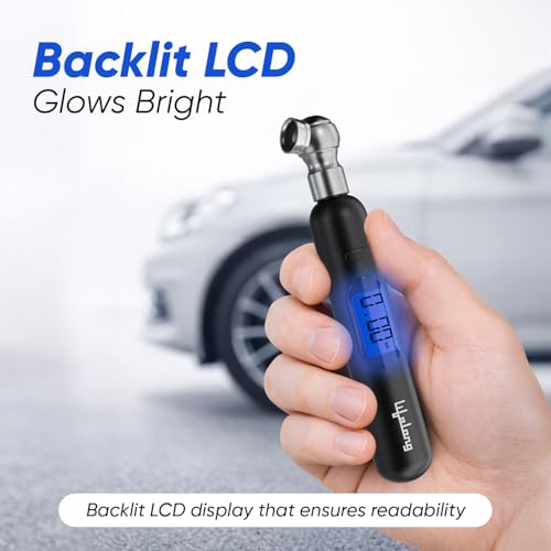 Image of Lifelong Tyre Pressure Gauge | Backlit LCD | Zinc Alloy Head | 0-150 PSI | Portable Tyre Pressure Monitoring for Car, Bike, Motorcycle & Truck Tyres | Black