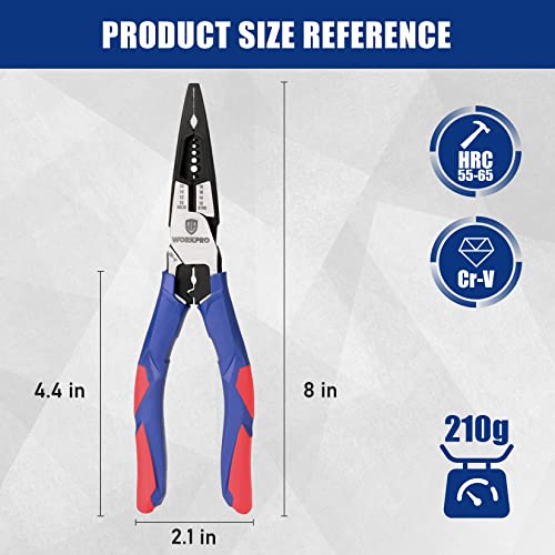 WORKPRO 6-in-1 Needle Nose Pliers, 8 Inch Multipurpose Long Nose Pliers with Wire Stripper/Crimper/Cutter Function, Premium Heavy-Duty CRV Steel Hand Tool Plier for Home, Crafts - Image 4