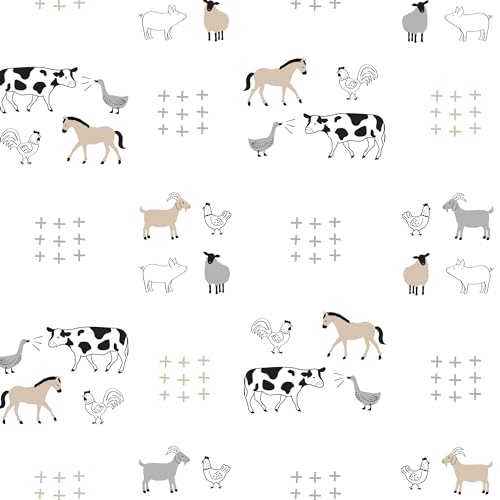 Image of Lambs & Ivy Baby Farm Animals 100% Cotton Fitted Crib Sheet - White