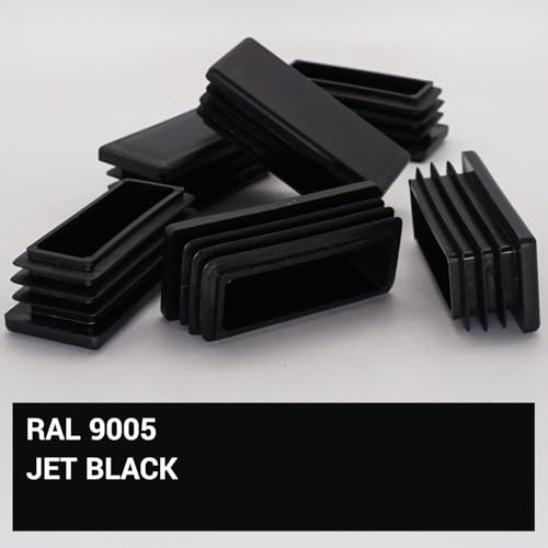 Image of (Pack of 6) Rectangular Plastic Plugs 1-3 /16 inch x 2-3 /4 inch (30 x 70 mm), Matt Plugs, Rectangular Tube Inserts, Fence Post Caps, Jet Black RAL 9005