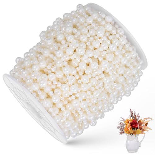 GOOHOCHY DIY Pearl Beaded String 22ft Artificial Pearl Chain Decorative Bead Garland Faux for Crafts Wedding Trim
