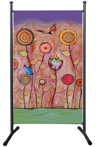 QUICK STAR Paravent d'extérieur résistant aux intempéries 180 x 78 cm Fleurs rétro | Paravent intérieur | Jardin et balcon opaque