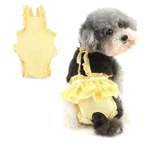 RANPHY 犬 オムツカバー マナーウェア 女の子 子犬 猫 おむつ サスペンダーで 可愛格子縞 フリル 雌犬/小型犬/超小型犬/老犬用 犬の オムツ 発情期/介護用 おむつカバー 生理パンツ サニタリーパンツ 犬服 感染を防ぐ 発情期用 洗濯可能,イエ