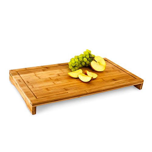 Relaxdays Schneidebrett Bambus HxBxT: ca. 4,5 x 52 x 29 cm großes und robustes Holzbrett Küchenbrett mit Saftrinne Schneidunterlage aus Holz zum Tranchieren als Servierbrett und Herdabdeckung, natur
