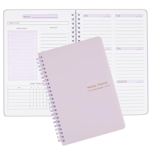 Moseem Cuaderno planificador semanal, sin fecha, A5, lista de tareas, planificador semanal de objetivos con rastreador de hábitos, planificación de 52 semanas para el trabajo universitario TDAH (color