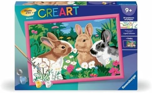 Ravensburger - CreArt Kids 31x21 cm - Kunstnummer - Kaninchen auf der Wiese - Set zum Malen nach Zahlen - Ab 9 Jahren - 25847