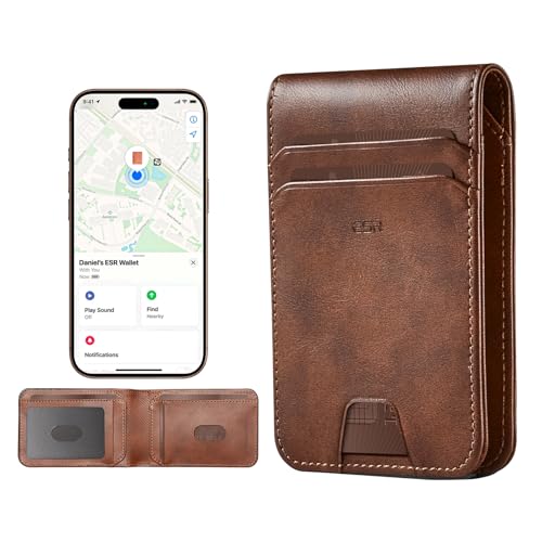 ESR Geo Wallet with Find My Functionality, RFID Blocking, Holds up to 11 Cards, Slim and Smart Wallet for Men, Replacement for AirTag Wallet Tracker(iOS Only, Not for Magsafe), Aged Leather