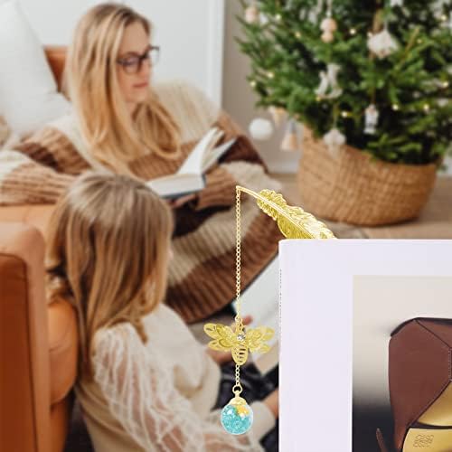 Metal Feather Bookmark with 3D Bee Pendant, Bee Gifts for Women, Vintage Handmade Bookmark, Bookmark Gift for Women Readers Teacher Kids