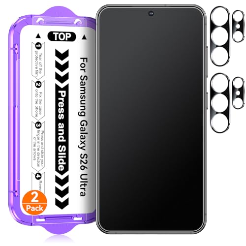 Ksleri 2 Pack for Samsung Galaxy S26 Ultra Matte Glass Screen Protector + 2 Pack Camera Lens Protector with Easy Installation Kit Anti-Glare Tempered Glass (Not Privacy)