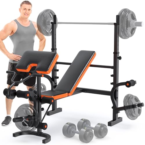 Fostoy Adjustable Weight Bench with Leg Extension, Preacher Curl &