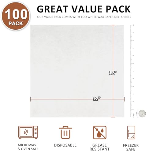 100PCS Deli Paper Sheets 12×12", Unbleached White Wax Paper Sheets for Food Basket Liners, Precut Parchment Paper Baking Sheets for Cookies, Grease Resistant Sandwich Wrappering Paper by Neyimqr - Image 4