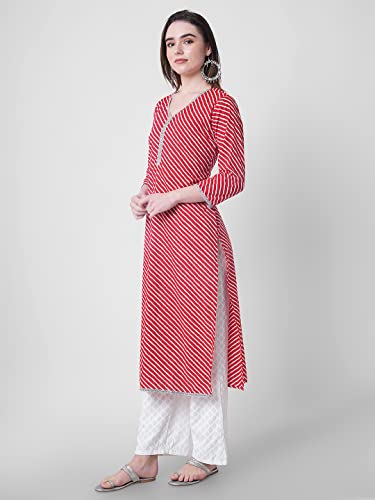 Image of YUVVIK Women's Cotton Lehariya Print Straight Kurti | Stylish Long Ethnic Kurta for Daily Pure Cotton Calf-Length Kurta for Women & Girls