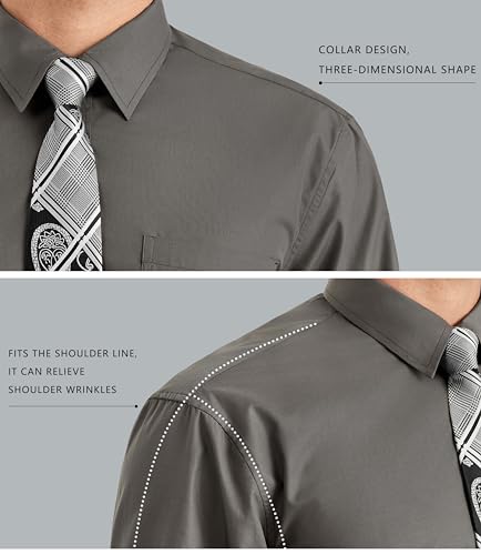 Image of HISDERN Mens Dress Shirt with Tie Pocket Square Set Classic Button Down Shirt Matching Tie Long Sleeve Shirts