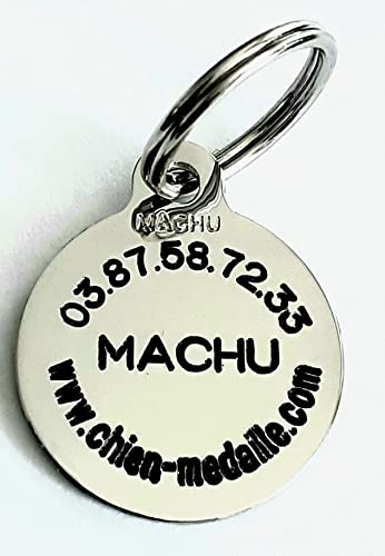 MACHU - Médaille Chien chromée 2,5 cm Personnalisable - Convient à Chien Moyen - Gravure Profonde et soignée Incluse dans Le Prix Cover