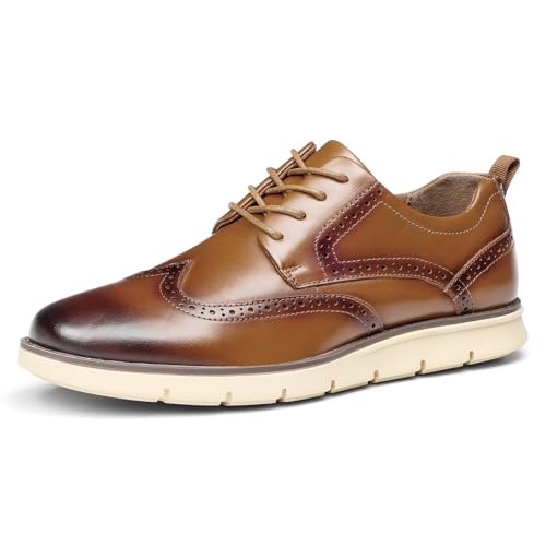 Image of Men's Full-Grain Leather Oxfords, Business Formal Dress Shoes with Arch Support, Comfortable for Office, Daily & Dating