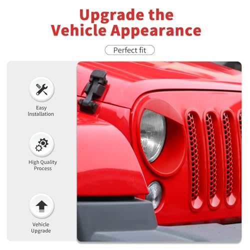 Image of Mesh Grille Grill Insert+ Headlight Turn Light Cover Trim Fit for 2007-2018 Jeep Wrangler JK JKU Style A(Red)