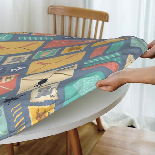 Nappe ronde imprimé postal imperméable lavable pour tables de 101 à 127 cm - 7