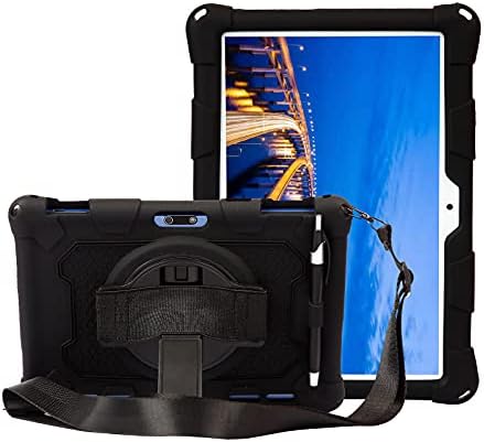 Tablet Case for 10 inch Tablets - Silicone Folio Stand Cover with Adjustable Hand Strap and Shoulder Strap - Compatible with Pritom M10, QunyiCO Y10, Gateway, Voger, Digiland - Black