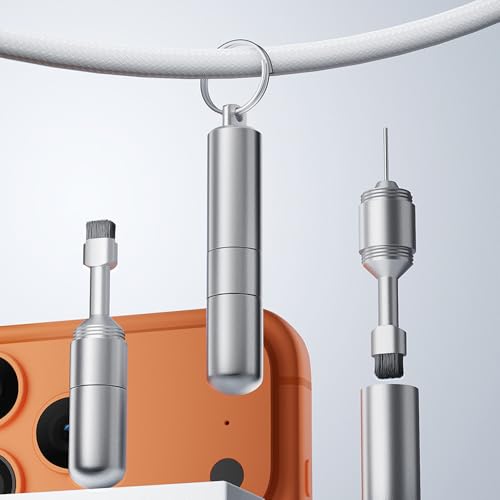 2-in-1 SIM Card Eject Tool with Cleaning Brush,Portable Keychain Tool for iPhone AirPods Electronics, Alloy Metal Reset Pin for Phone Tablet Router