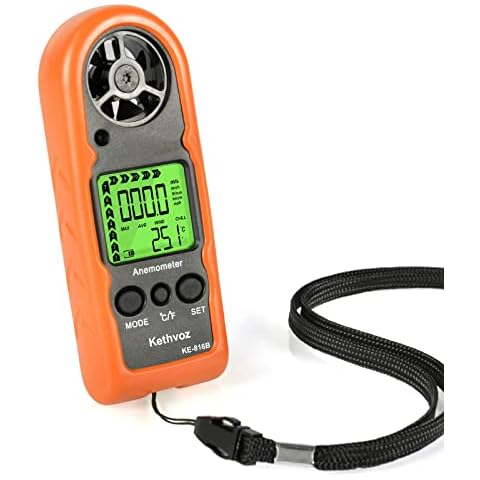 Kethvoz Anemometer Handheld Wind Speed Meter, Mini Wind Tester 816B with Max/Average/Current Mode to Measure Air Flow Velocity Temperature for Boat Windsurfing Sailing Outdoor Activities Cover