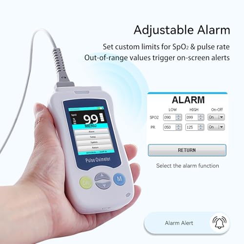 Image of Continuous Pulse Oximeter Fingertip, Medical Grade Accuracy Fast Reading SpO2 Pulse Rate Blood Oxygen Saturation Monitor Handheld 500 Data Storage Overnight Pulse Oximeters with Adjustable Alarm