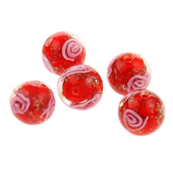 SNAPPSY 5xPhenovo 5X Flower Handmade Lampwork Gold Sand Beads Jewelry Making-Red-image-36