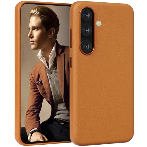 LOHASIC for Samsung Galaxy S25 Case Leather, Classic Luxury Vegan PU Rugged Bumper Non-Slip Grip Shockproof Full Body Protective Hard Cover Men Women Phone Case for Galaxy S25 5G 6.2' - Brown