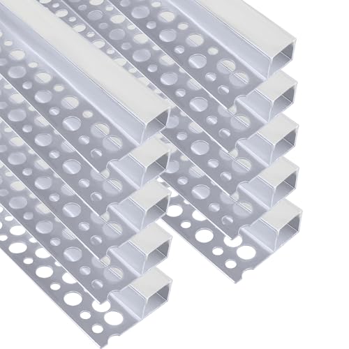 inShareplus Plaster-in LED Profile, 3.3ft/1M 10 Pack LED Aluminium Channel with Milky Diffuser, Trimless Recessed Single-Sided LED Strip Diffuser for Under Cabinet, Wall, Ceiling and Corners of Walls