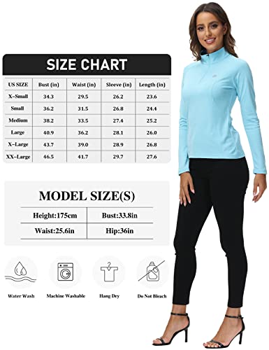Mofiz MF3118WL Women'S Golf Polo Shirt Upf 50+ Long Sleeve Cycling Hiking Running Tops Quick Dry Workout Tennis Shirt 1/4 Zip Pullover Sky Blue S thumb #5