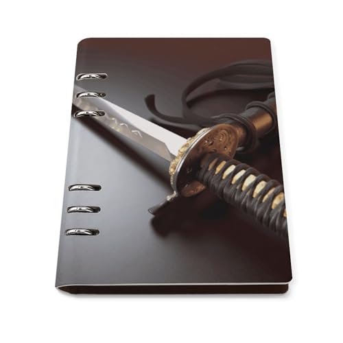Cuaderno de piel sintética A5 estilo samurái con grabado premium de 6 anillas