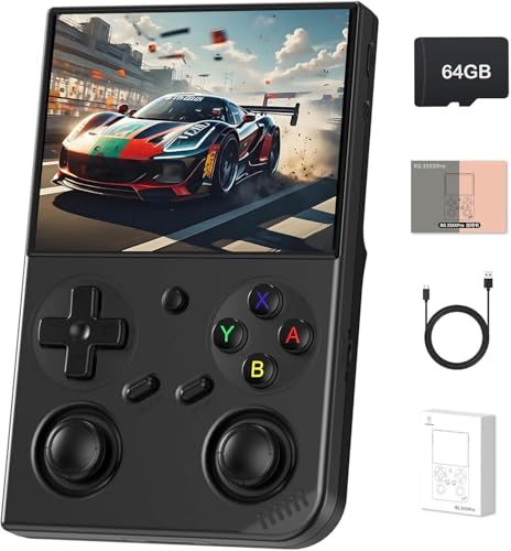 RG35XX Pro - Consola de juegos de mano retro con tarjeta de 64 GB, consola de videojuegos Linux de 64 bits, soporte portátil de bolsillo para arcade, compatible con más de 30 simuladores, salida WiFi
