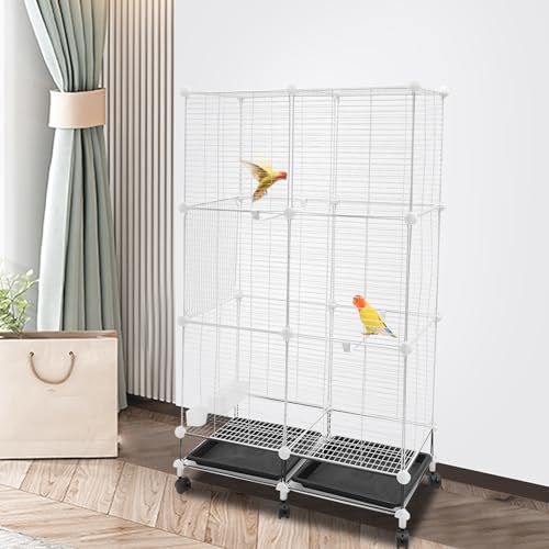 49 Inch Large Bird Cage Rolling Open Top Parakeet Cage, Metal Parrot Flight Cage with Rolling Stand and Tray, Bird House for Parakeets Budgies Parrotlets Small-Sized Birds