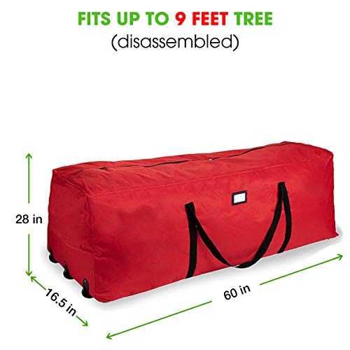 Primode Rolling Tree Storage Bag, Fits Up to 9 foot Disassembled Holiday Tree, 28" Height X 16" Wide X 60" Long Extra Large Heavy Duty Storage Container with Wheels (Red) by Primode - Image 7