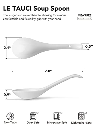 Le Tauci Soup Spoons, Ceramic Ramen Spoons, Chinese Soup Spoons, Large Asian Soup Spoons For Pho Wontons Cereals Oatmeal Porridge Dumpling Miso, Set Of 8, 7.1 Inch, White #TOP4