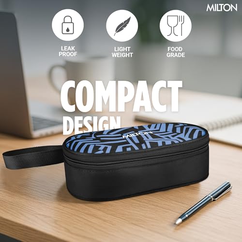 Image of MILTON Plato Pack Big Stainless Steel Lunch Box (2 X 500 ml containers) with Jacket | Leak Proof, Food Grade I Lightweight, Odour Proof | 1 Year Warranty I Ideal for Office, School, Travel, Black
