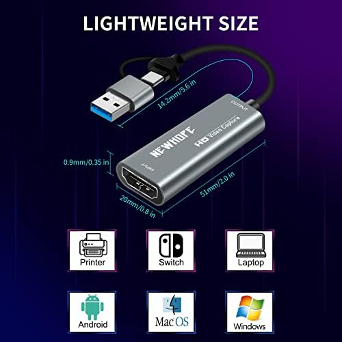 Capture Card, Video Capture Card HDMI to USB/Type-C 1080P 60FPS Game Capture Card for streaming, teaching, video conferencing or live broadcasting
