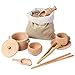 Jouets en bois Waldorf, ensemble de 8 outils de poubelle sensorielle en bois, jouets Montessori pour les tout-petits, cuillères à vaisselle, pinces, tasse, vaisselle de cuisine, ensemble de jouets pou