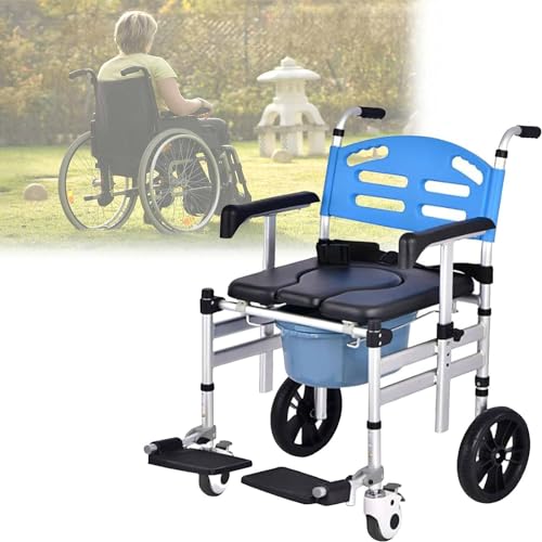 Shower Wheels Chair with and Padded Seat, Portable Toilet Wheels Chair, Shower Stool for Inside Shower Waterproof, Mobility & Daily Living Aids for Elderly