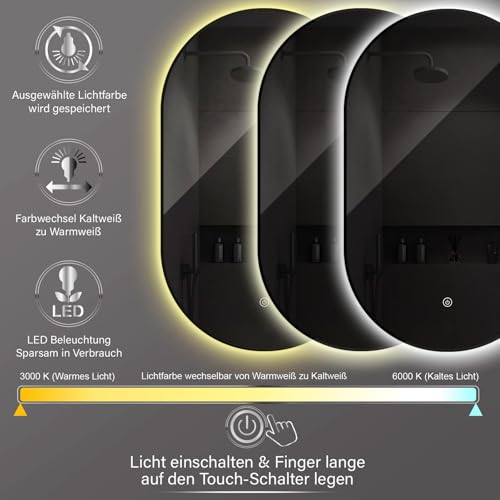 Miroir salle de bain tactile intensité variable 3 couleurs LED - 4