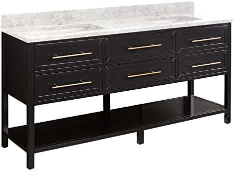 Signature Hardware 953330-72-RUMB-1 Robertson 72" Free Standing Double Vanity Set with Wood Cabinet, Vanity Top, and Rectangular Undermount Sink - Single Faucet Hole - Black/Carrara Marble
