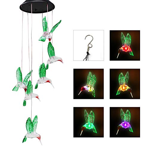 image for Joiedomi 2 Solar Hummingbird Wind Chimes Color Changing LED Outdoor Ha