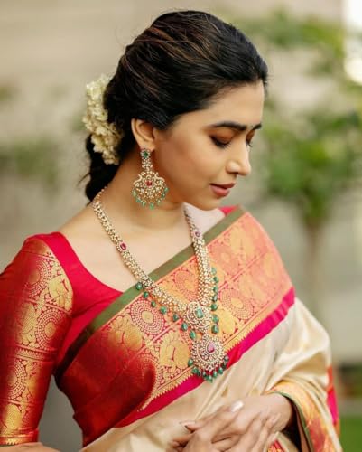 Image of Flosive Women's Kanjivaram Silk Saree With Beautiful Blouse With Zari Border