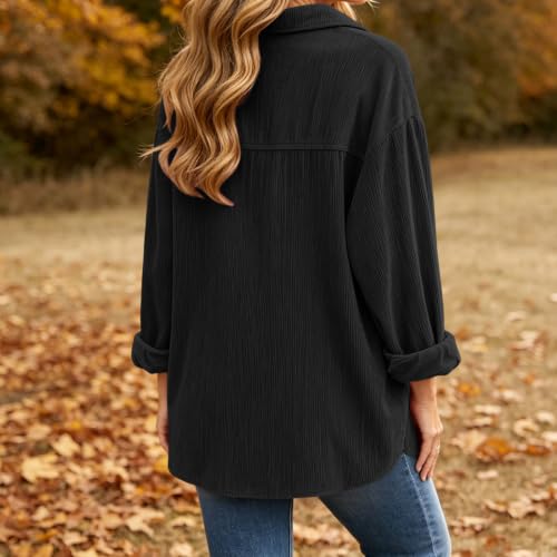 Corduroy Shirt Button Down Long Sleeve Lapel Casual Top with Pockets - image 9
