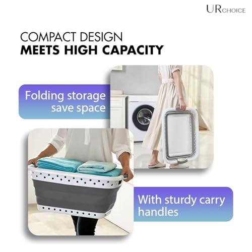 UR CHOICE 40L Collapsible Laundry Basket | Space Saving Foldable Pop Up Plastic Storage Container or Organizer for Clothes, Toys, and More, Durable and Comfort Grip Handles - Image 7